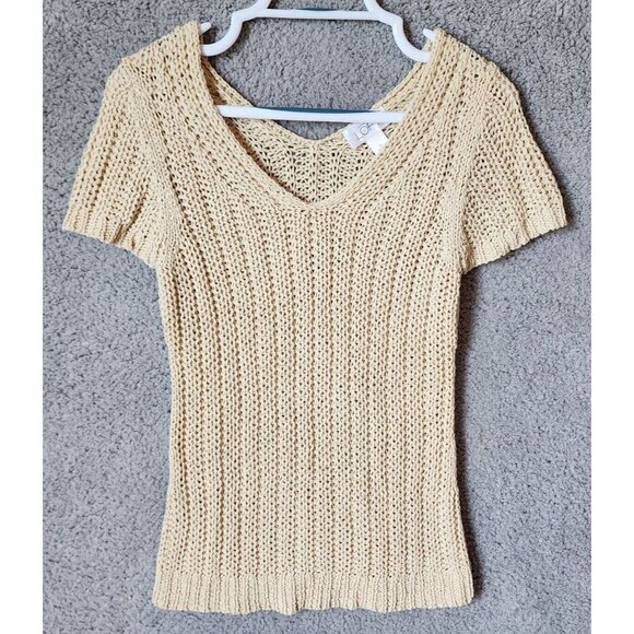 LOFT Sweaters - LOFT Women's Short Sleeve V Neck Pullover Sweater Open Knit Acrylic Beige Size S